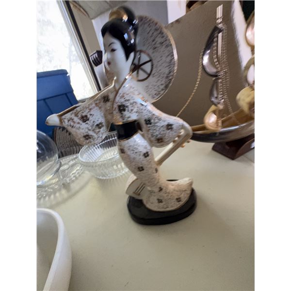 Porcelain Japanese Geisha Figurine with Parasol