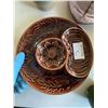Image 1 : Medalta Brown Glazed Ceramic Divided Plate with Leaf and Flower Design