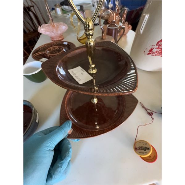 Mid-Century Medalta Pottery Two-Tiered Brown Serving Tray