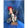 Image 1 : Lot: Amber Glass Hanging Lamp, Vintage Mason Jars, Plush Toys, Radio Shack Plush Radio