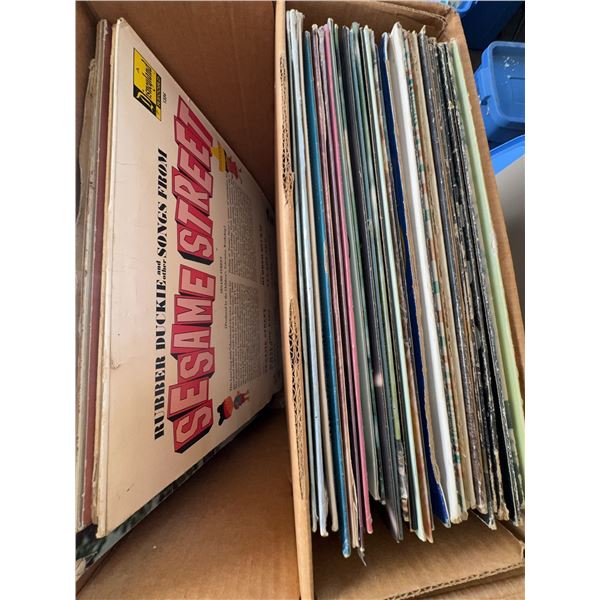 Box Lot of Assorted Vinyl LP Records Including Sesame Street, Sons of the Pioneers, Tammy