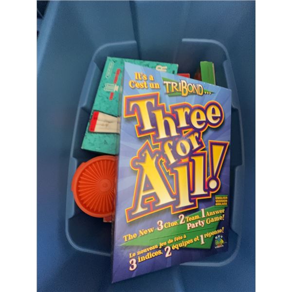 Board Games and Hummingbird Feeder in Bin