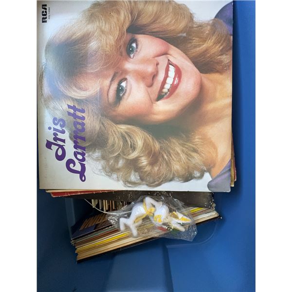 Vinyl Record LP Collection in Blue Storage Bin