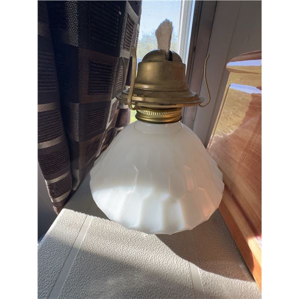 Brass and White Pressed Glass Kerosene Lamp Base