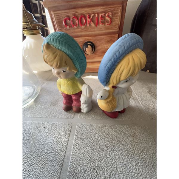 Boy and Girl Ceramic Figurines with Animals