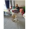 Image 1 : Glass Oil Lamp with Painted Floral Ceramic Collar and White Chimney