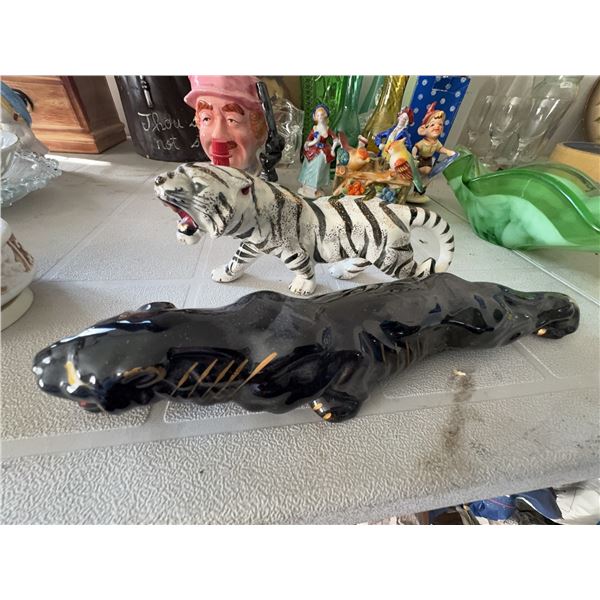 Ceramic Tiger and Black Panther Figurines