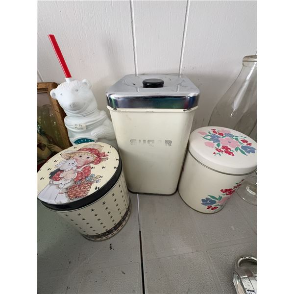 Vintage Metal Canisters and Coca-Cola Polar Bear Cup