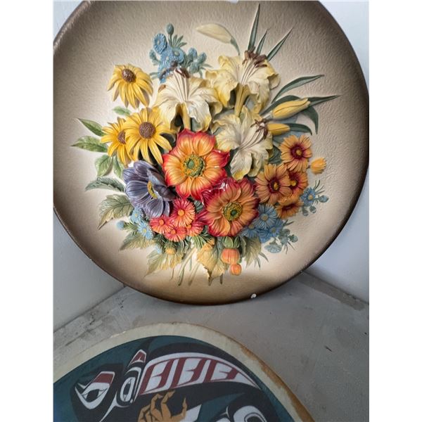 2 Decorative Plates: Wedgwood Floral Plaque and Northwest Coast Art Plate