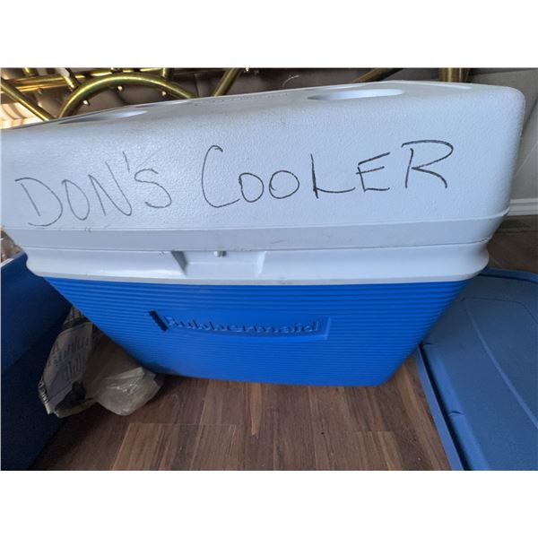 Rubbermaid Blue Plastic Cooler with White Lid and Handles