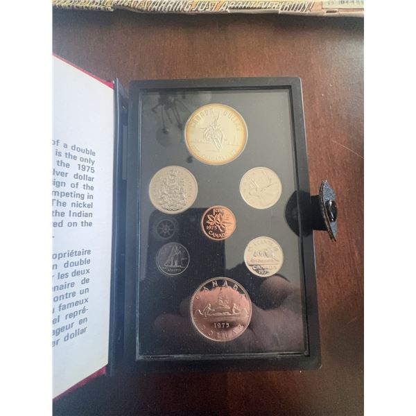 1975 Royal Canadian Mint Double Struck Silver and Nickel Dollar Coin Set in Case