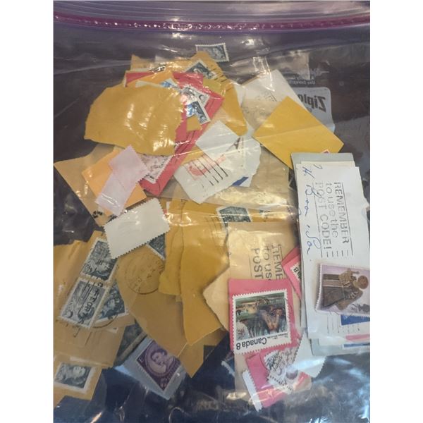 Bag of Mixed Used Postage Stamps on Paper Including Canada and International