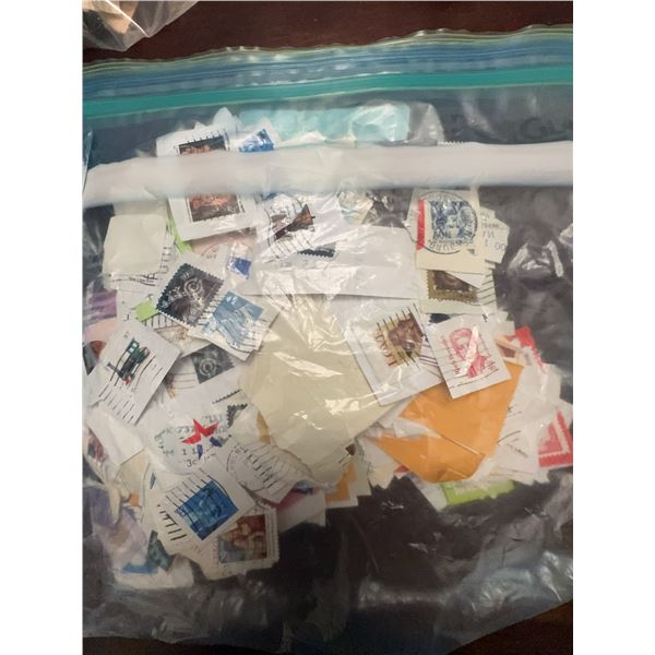 Bag of Assorted Used US Postage Stamps Off Paper, Various Issues and Denominations