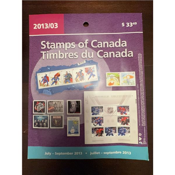 Canada Post Stamp Collection Booklet July-September 2013 Issue $33.49 Face Value