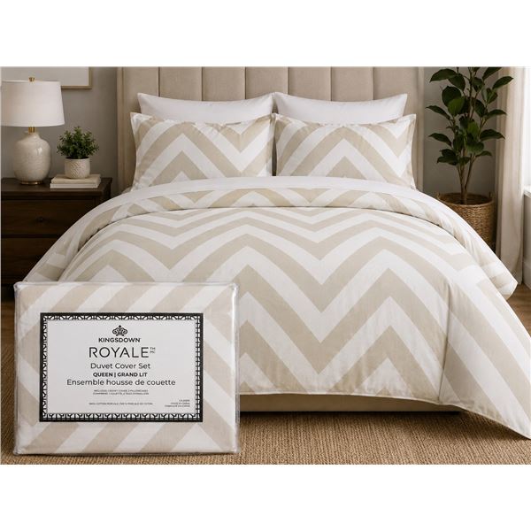 Kingsdown Royale Duvet Cover Set - Ivory Chevron