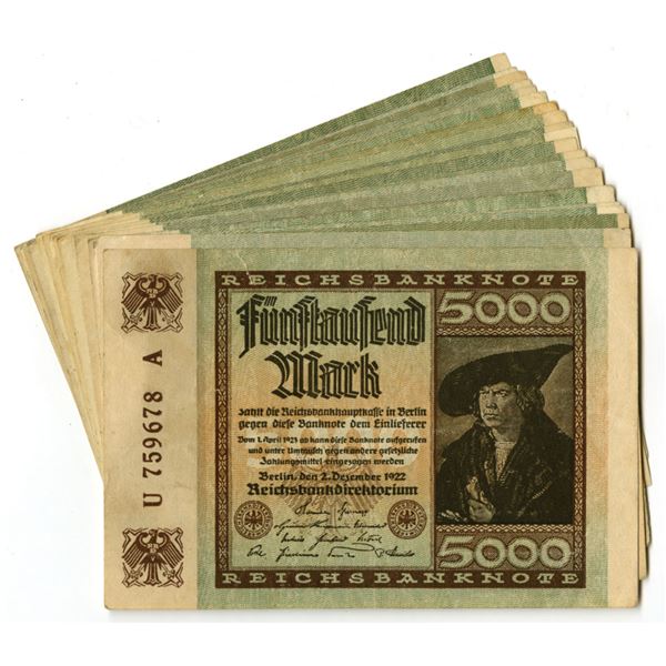 Germany. Reichsbanknote, 1922, Issued Banknote Assortment.