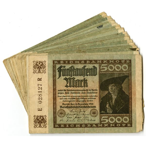 Germany. Reichsbanknote, 1922, Issued Banknote Assortment.
