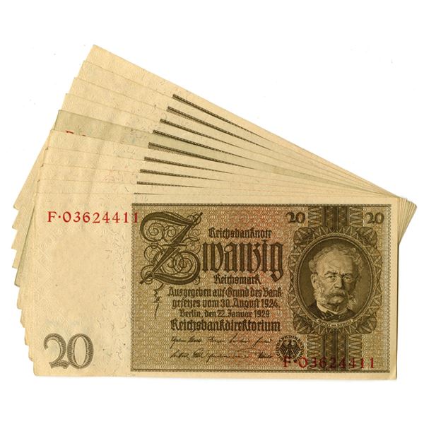 Germany. Reichsbanknote, 1929, Issued Banknote Assortment.