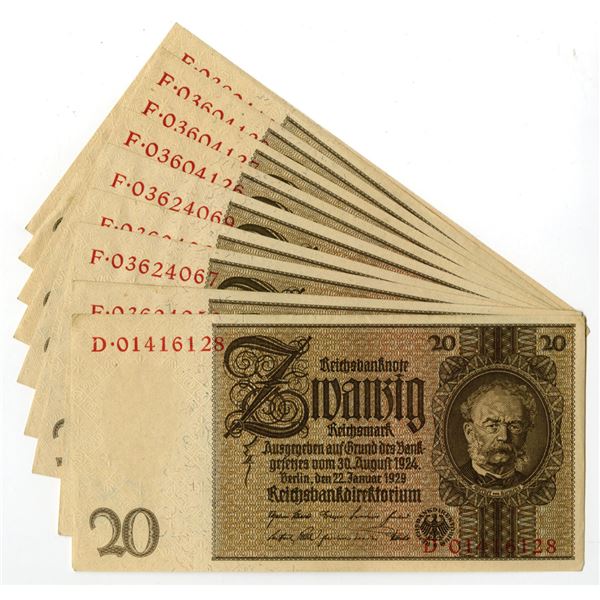 Germany. Reichsbanknote, 1929, Issued Banknote Assortment.