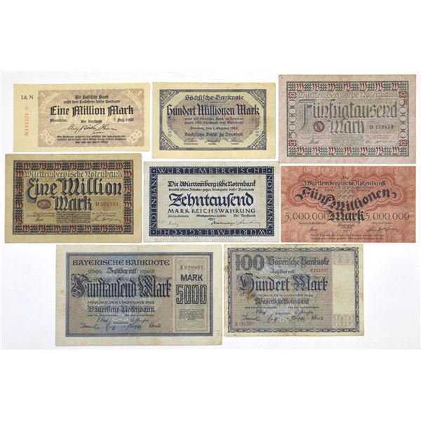 Germany. German States Assortment of Issued Banknotes, 1922 to 1923.