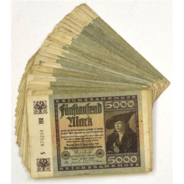 Germany. Weimar Republic Reichsbanknote, 1922, Issued Banknote Assortment.