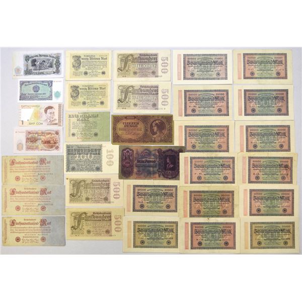 Germany, Bulgaria and Hungary. Inflation-Era and Mid-20th Century Banknote Assortment, ca.1923 to 19