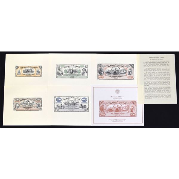 Kingdom of Hawaii, 1879 Currency Series Silver Certificates of Deposit, ABNC Reprint Proof Souvenir