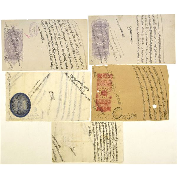 India. Hundi Bill of Exchange Collection with Revenue Stamps, Bengal and Bikaner, ca.1870-1900s