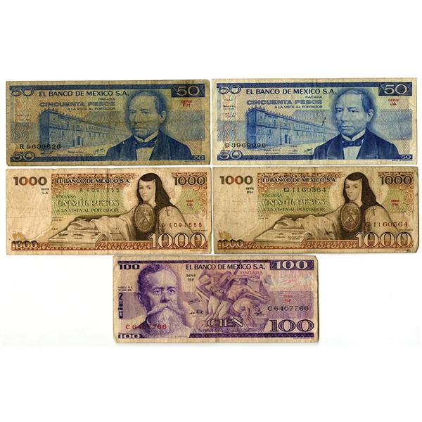Mexico. Banco de Mexico, 1974 to 1981, Issued Banknote Assortment.