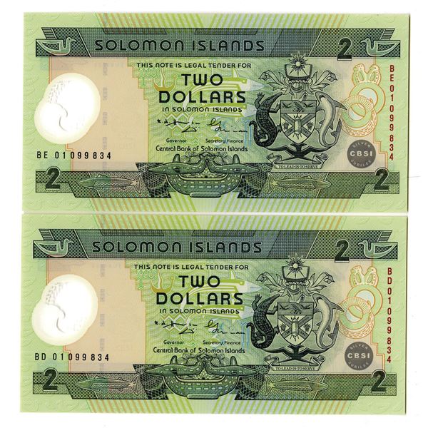 Solomon Islands. Central Bank of Solomon Islands, 2001, Matching Serial Number Pair of Banknotes.