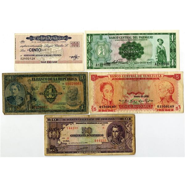 South American Issued banknote Assortment, 1945 to 1977.