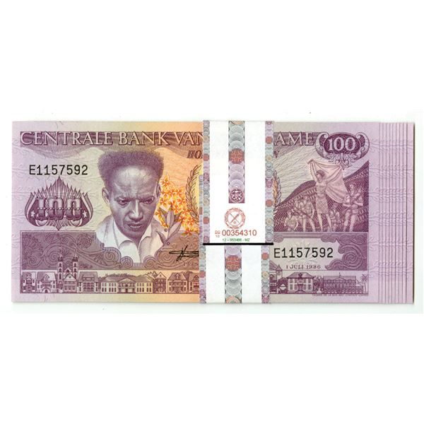 Suriname. Centrale Bank Van Suriname, 1986, Sealed Pack of 10 Banknotes