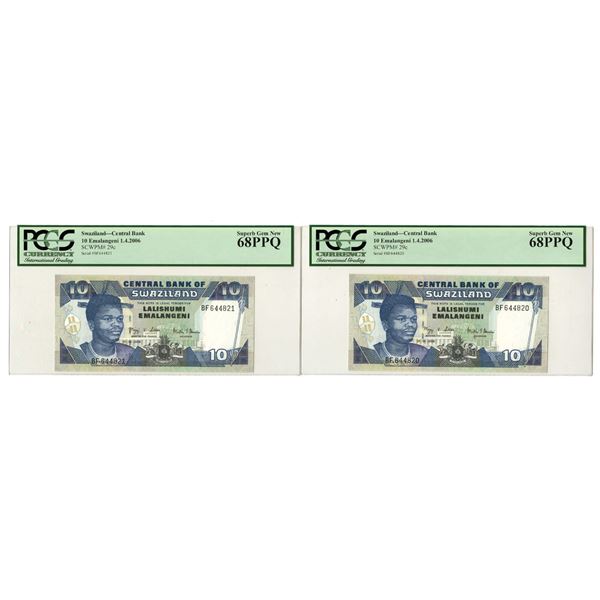 Swaziland. Central Bank of Swaziland, 2006, High Grade Sequential Banknote Pair.
