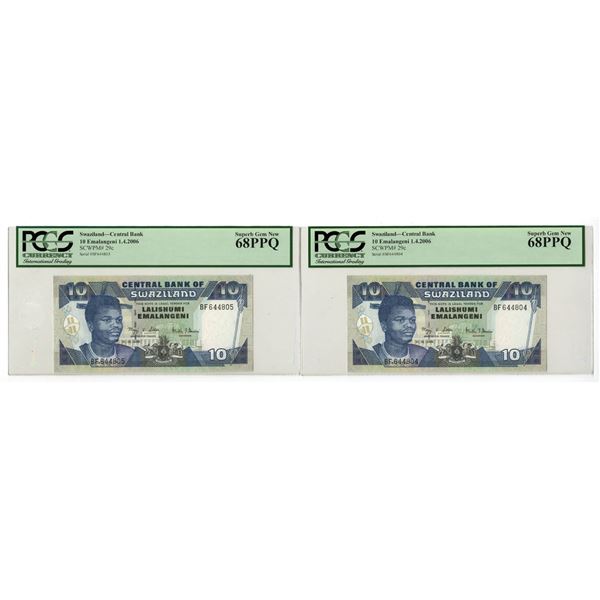 Swaziland. Central Bank of Swaziland, 2006, Sequential Issued Banknote Pair.