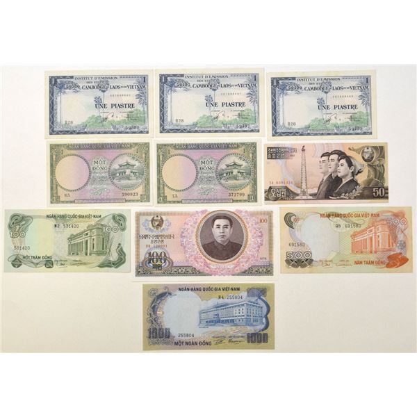 Vietnamese and Korean Issued Banknotes Assortment, ND (1952) to 1992.