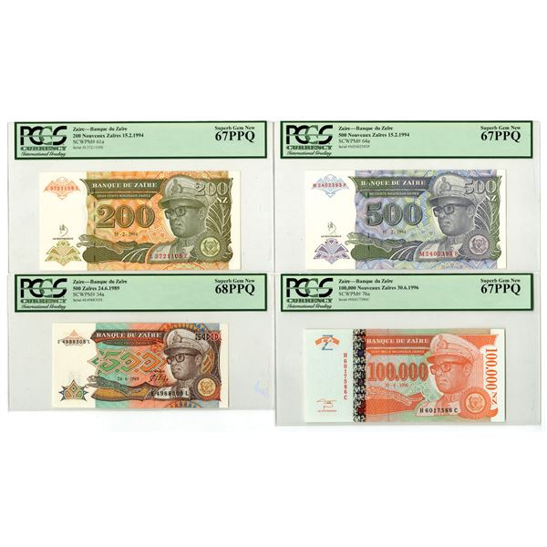 Zaire. Banque du Zaire, 1989 to 1996, Issued Banknote Quartet.
