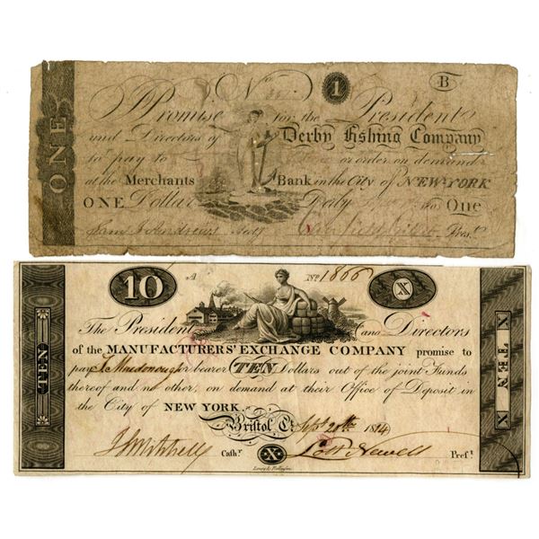 New York Obsolete Banknote Pair, 1808 and 1814.