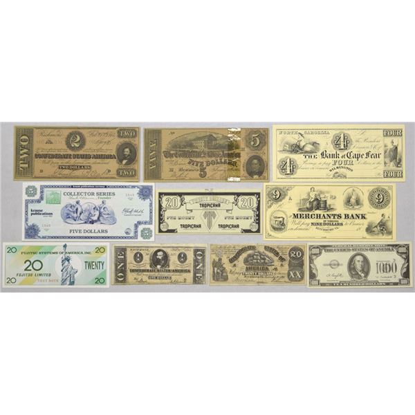 Confederate Obsolete, and Reproduction Banknotes with Novelty Notes, ND (1860s to 1980s).