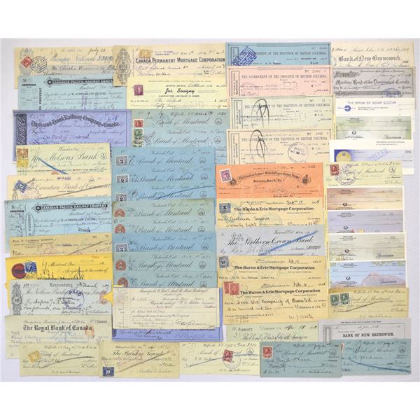 Canada. Bank Checks & Draft Assortment, 1880s to 1940s, with Adhesive Revenue Stamps.