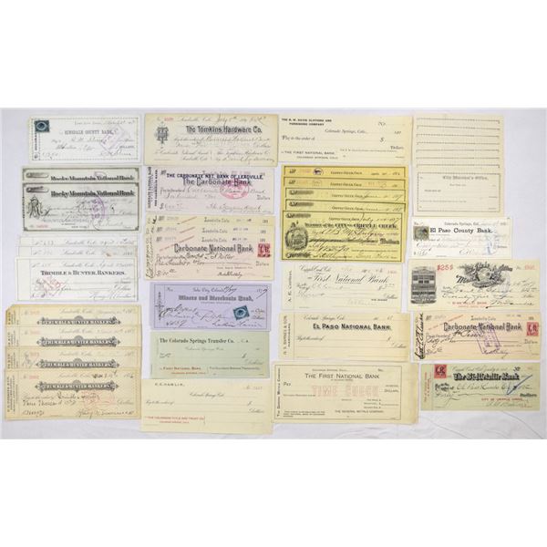 CO. Colorado Mining Camp and Banking Check Assortment, 1880s to 1900s.