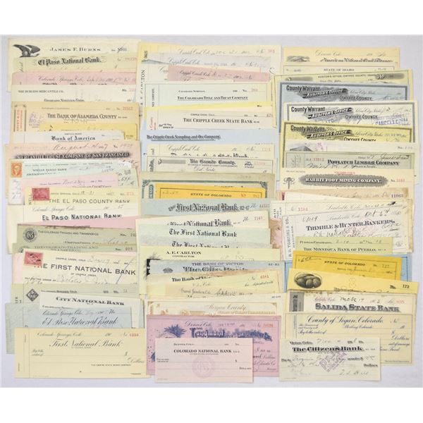 CO. Cripple Creek & Colorado Mining District Check Collection, 1890s to 1920s
