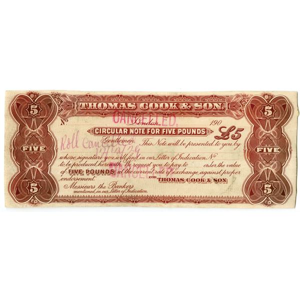 Great Britian. Thomas Cook & Son, ND (1929), Cancelled Circular Note.