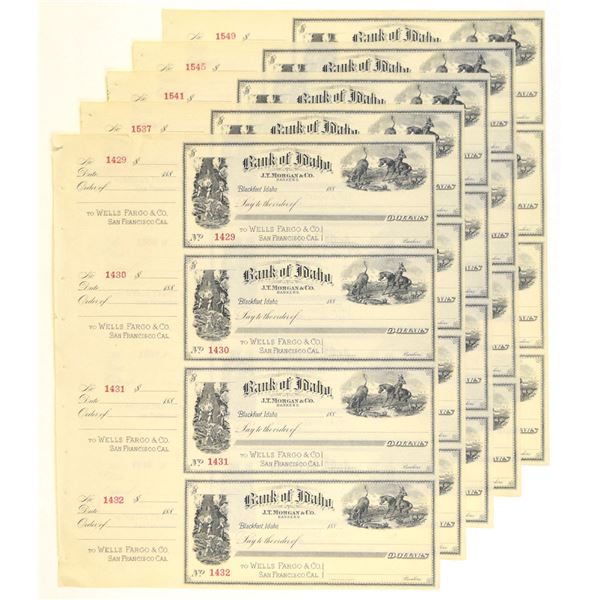 ID. Bank of Idaho (J.T. Morgan & Co.), ND (1880s), Lot of 5 sheets of 4 Drafts per Sheet.