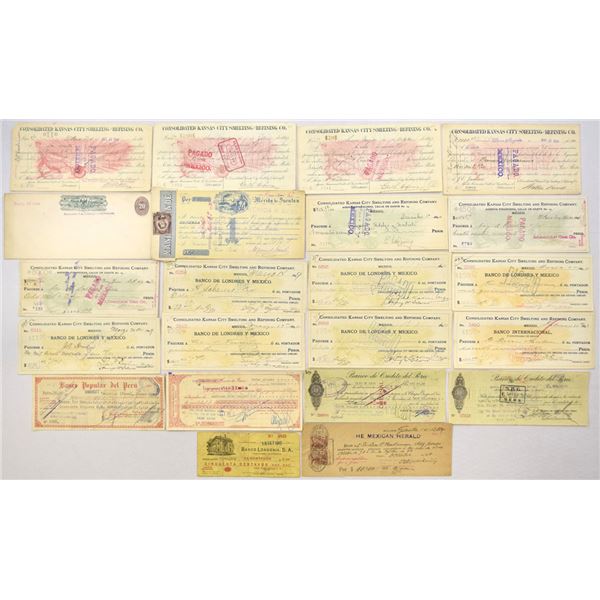 Mexico & Peru Banking Check and Draft, ca.1890s to 1930s, almost all with Adhesive Revenues.