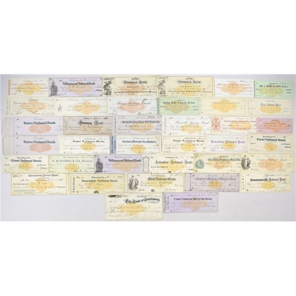 PA. National & Private Bankers Check  and Draft Collection, all with RN-C Imprinted Revenues, 1870 t