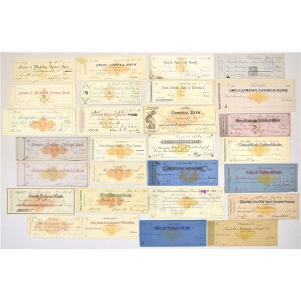 PA. Pennsylvania Check Assortment, 1869 to ND (1900s), with Imprinted Revenue Stamps.