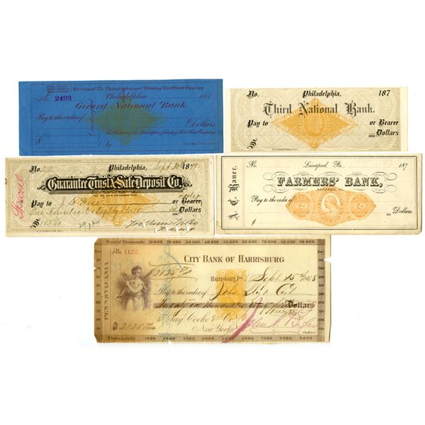 PA. Pennsylvania Issued and Unissued Checks, 1868 to ND (1880s), with Imprinted Revenues.