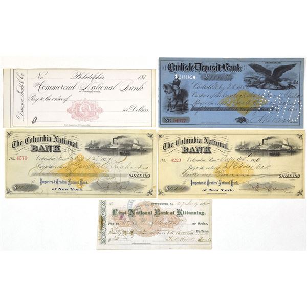 PA. Pennsylvania Issued and Unissued Checks, 1875 to 1900, with Imprinted Revenues.