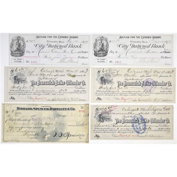MA, MI & IL. Banking & Industrial Promissory Notes and Draft Assortment, 1879 to 1903