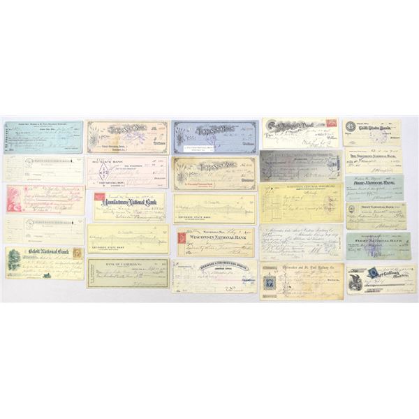 Wisconsin State Check Assortment, 1860s to 1900s.